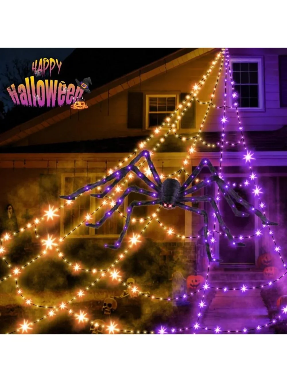 Giant Glowing Spider Outdoor Halloween Decorations with Spider Web Lights